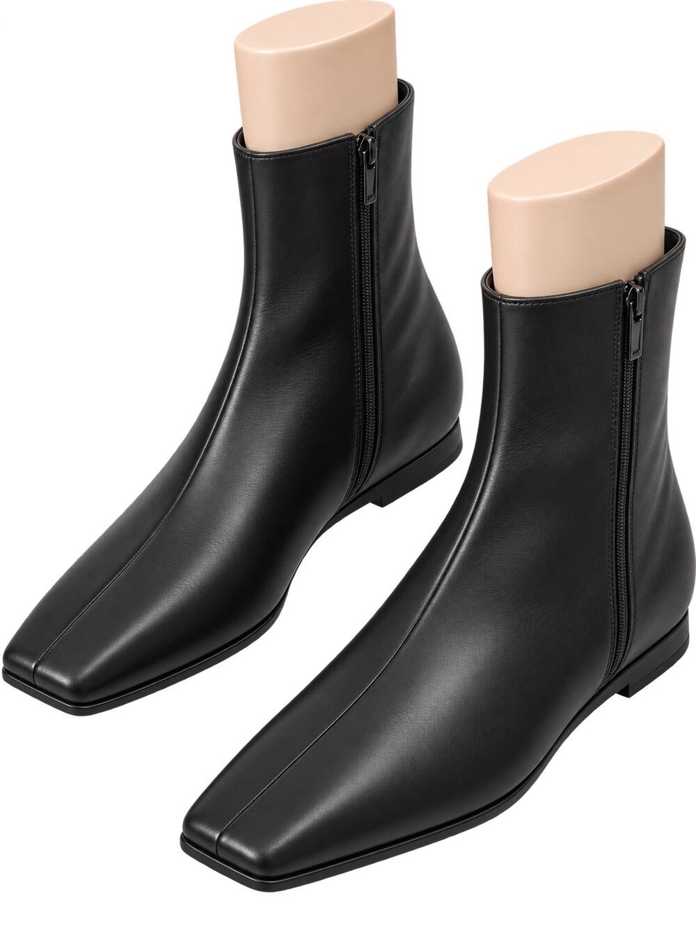 Jeffrey Campbell Black Leather Square Toe Flat Ankle Boots – Size 8 - NWOT
